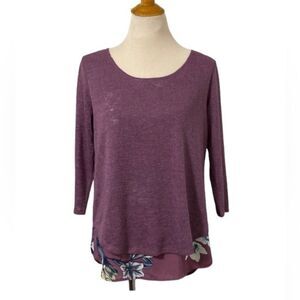 New York and company SOHO layered split back mauve relaxed fit tunic top size S